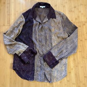 Equipment Purple and Tan Patterned Shirt Size L snakeskin print
